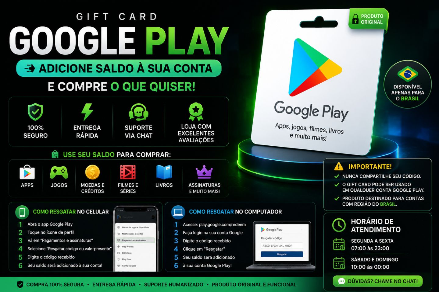 [PROMOÇÃO] GOOGLE PLAY - GIFT CARD + BRINDE