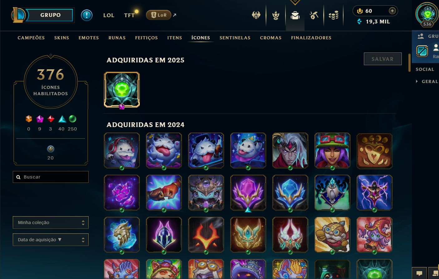 Conta de lol com muitas Skins e lv alto
