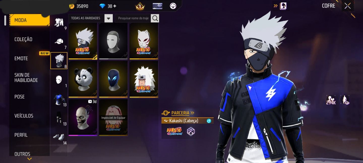 CONTA FF NÍVEL 18 COM 3 SKINS & 2 EMOTES DO NARUTO + 6 SKIN RARAS (SEU EMAIL)