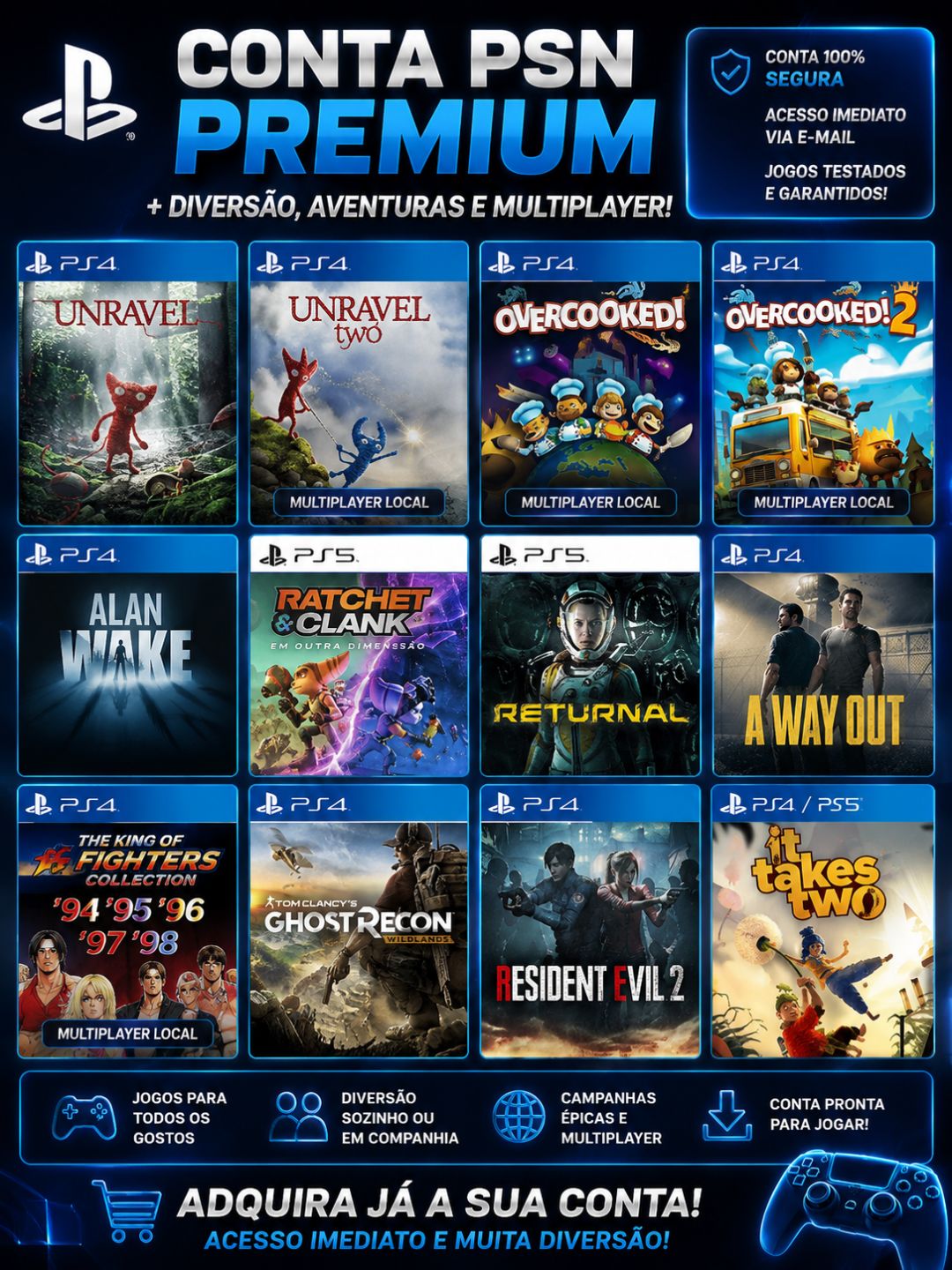 CONTA PSN COM 12 JOGOS | PS4/PS5 | MULTIPLAYER LOCAL | PRONTA PARA JOGAR