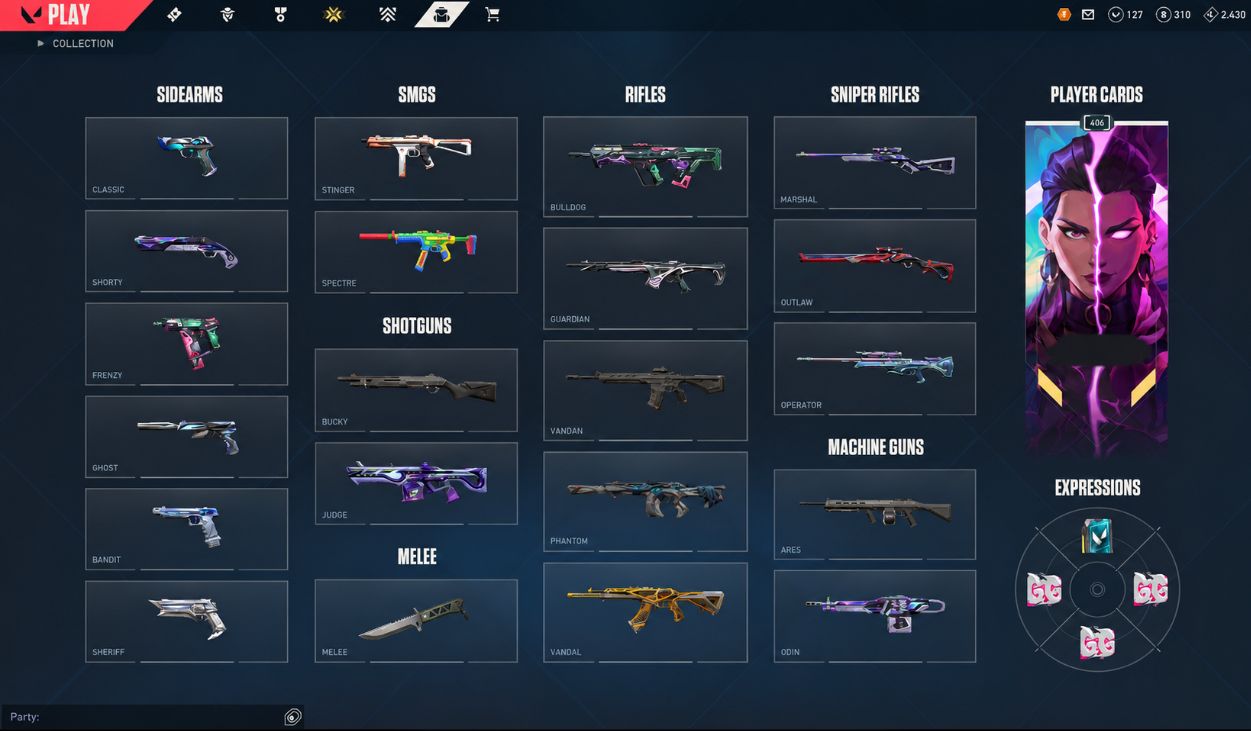 Conta valorant vandal champions 25, xenohunter, karambit sublime etc