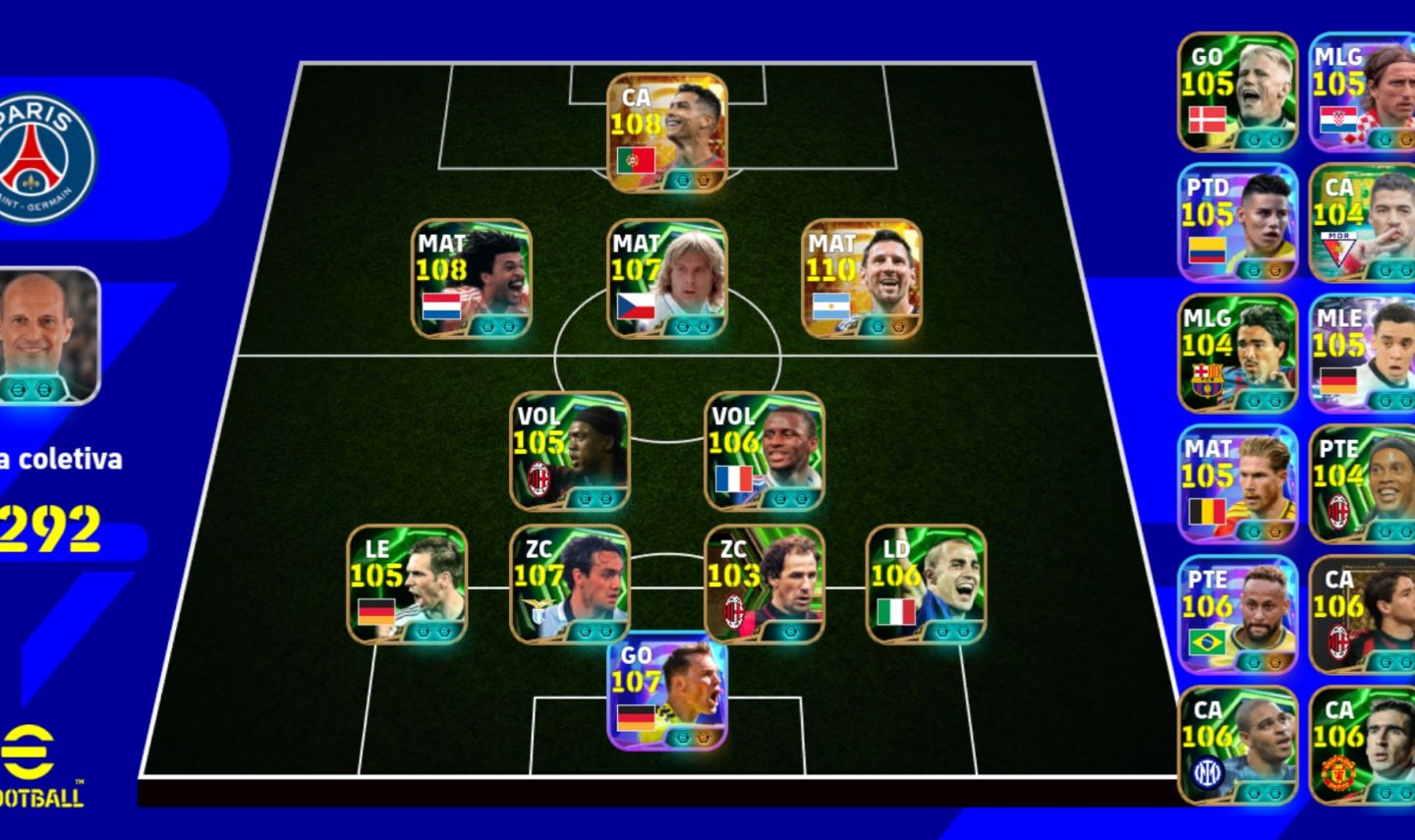 CONTA TOP eFootball 3292 FORÇA | GULLIT 108 + MESSI 110 + BANCO RECHEADO!