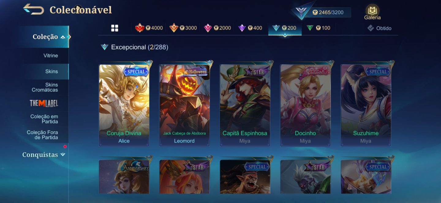 CONTA MOBILE LEGENDS INICIANTE | ÉPICO | MAIN SABER | SKINS