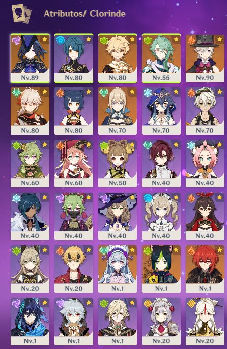 AR 52 LEYNEY + BIS / KAZUHA + CLORINDE + 5 PERSONAGENS 5 ESTRELA
