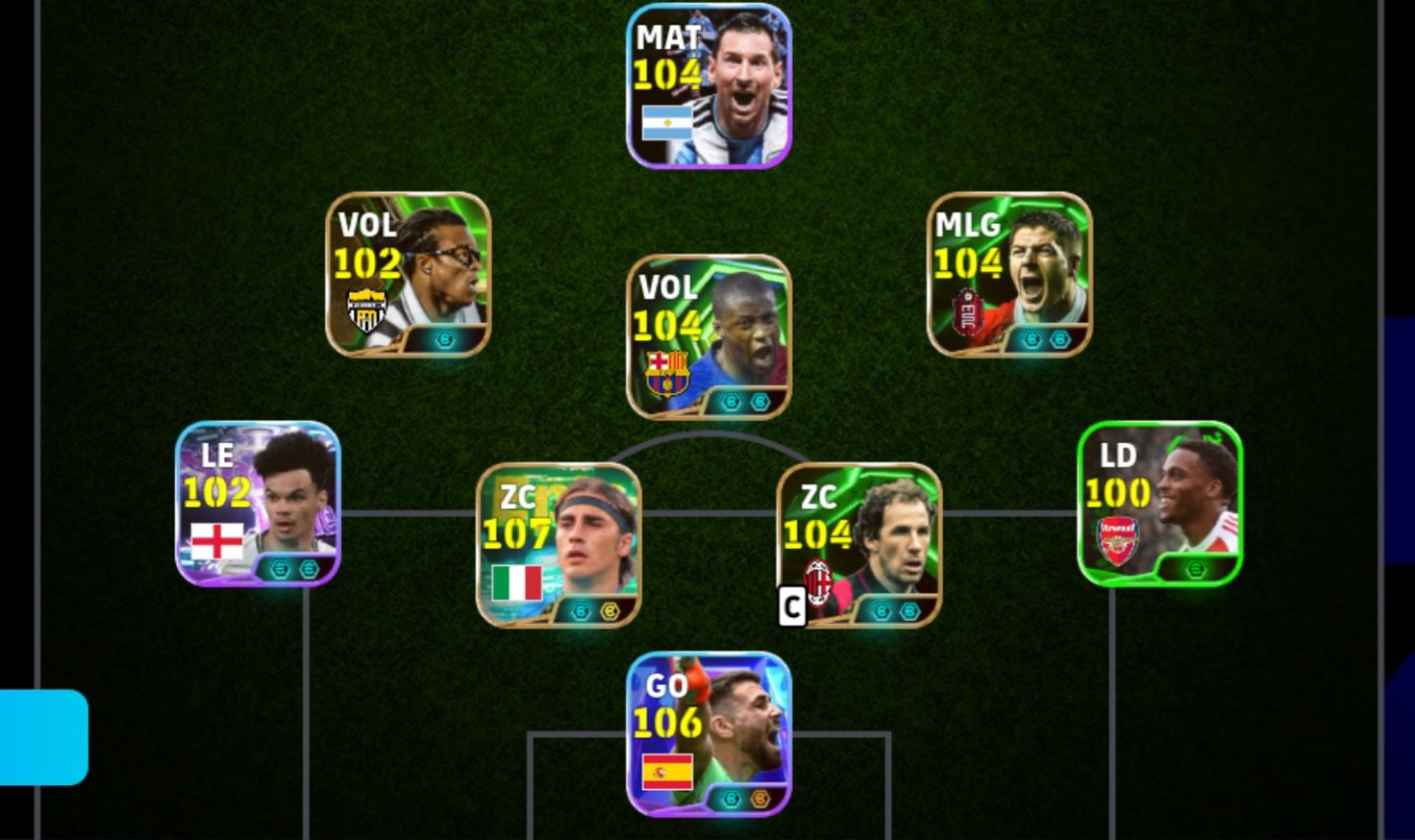CONTA eFOOTBALL MOBILE , Yaya Touré 105, Cannavaro 107, Unai Simón 106