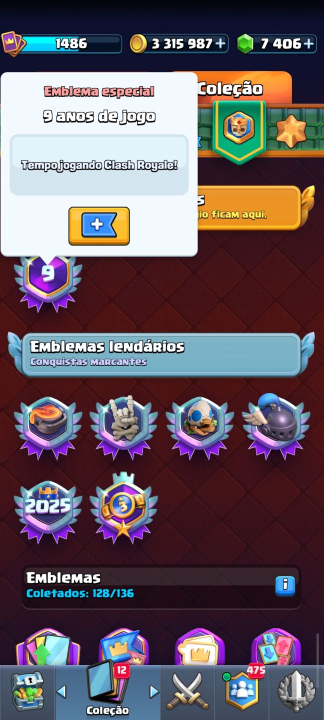 Conta Clash Royale(+9anos) +14k Troféus - 3,3 milhões em ouro - 7,4k de gemas