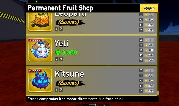 Conta 19 frutas permanentes kitsune,dragon Yoru v3, promoçao pra sair rapido.