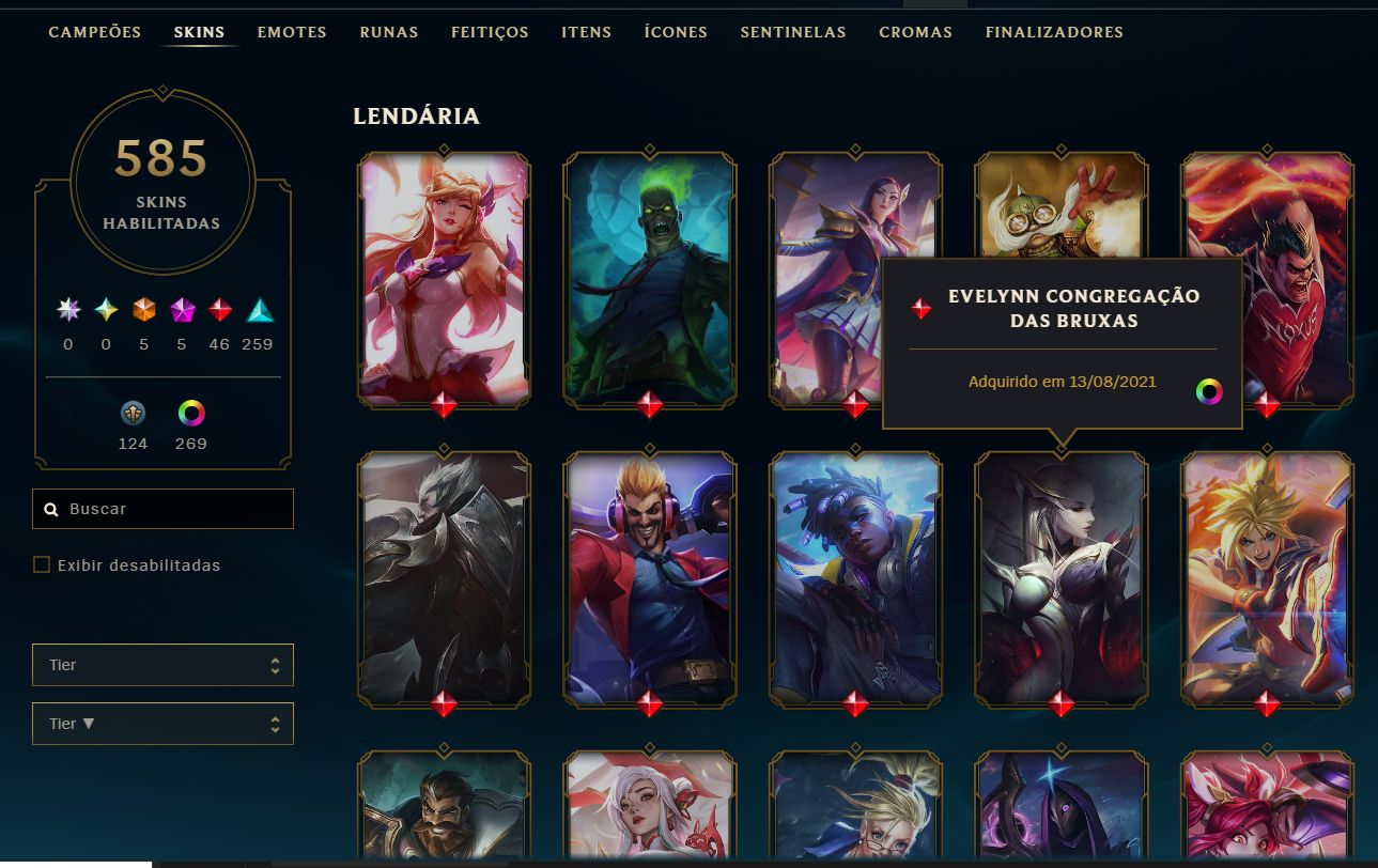 CONTA LOL, FULL CHAMPS, 240K ESSENCIA AZUL, LVL 793, 585 SKINs