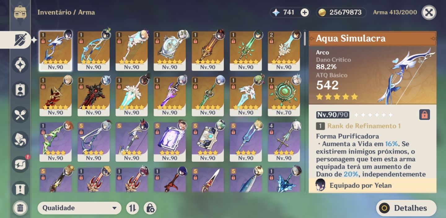 31p 5 estrelas e 15 armas 5 estrelas. quase todos 4estrelas. Com varios passes.