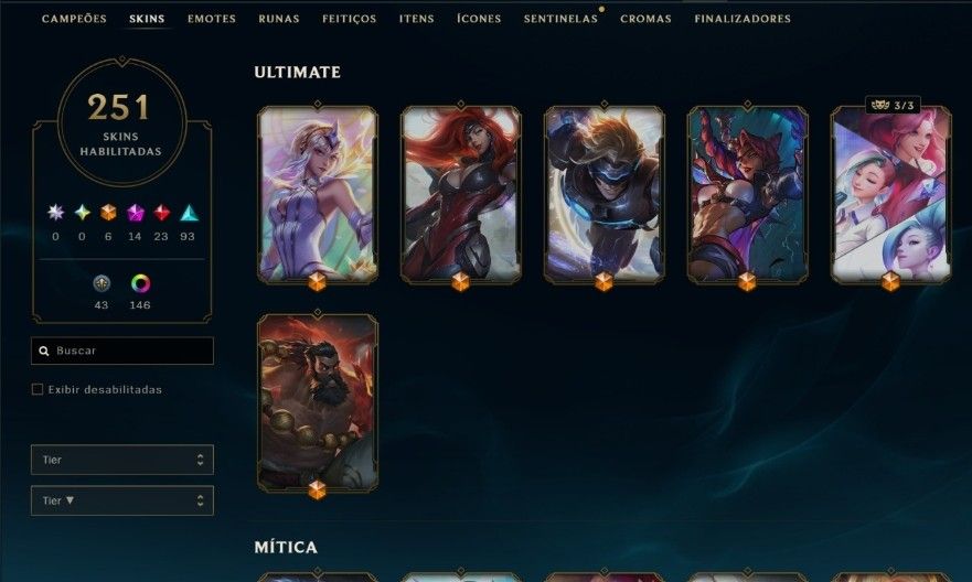 Conta RARA de lol desde 2015 com 251 skins e todas as ultimate