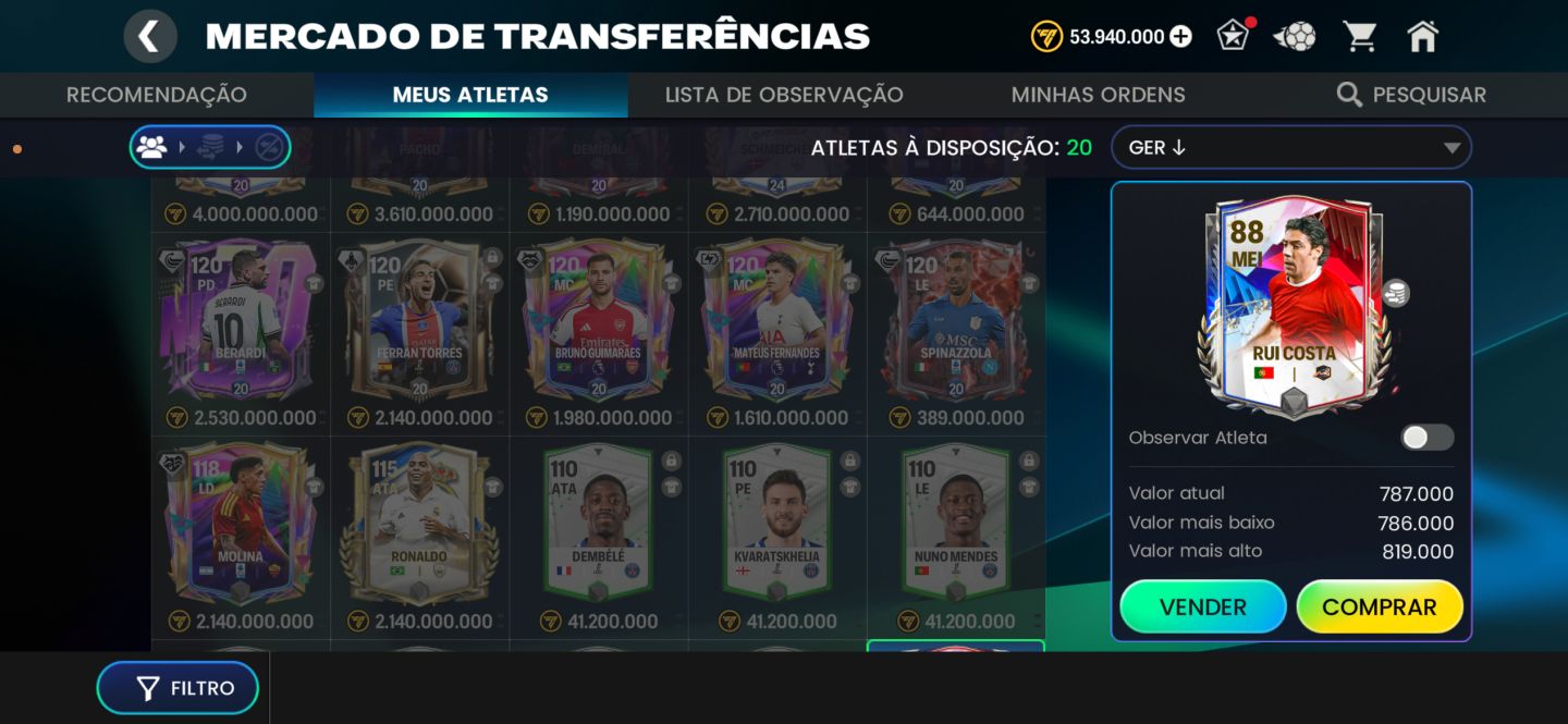 CONTA FC MOBILE GERÊNCIA 121 TIME COMPLETO DE CRAQUES VALOR INCRÍVEL!