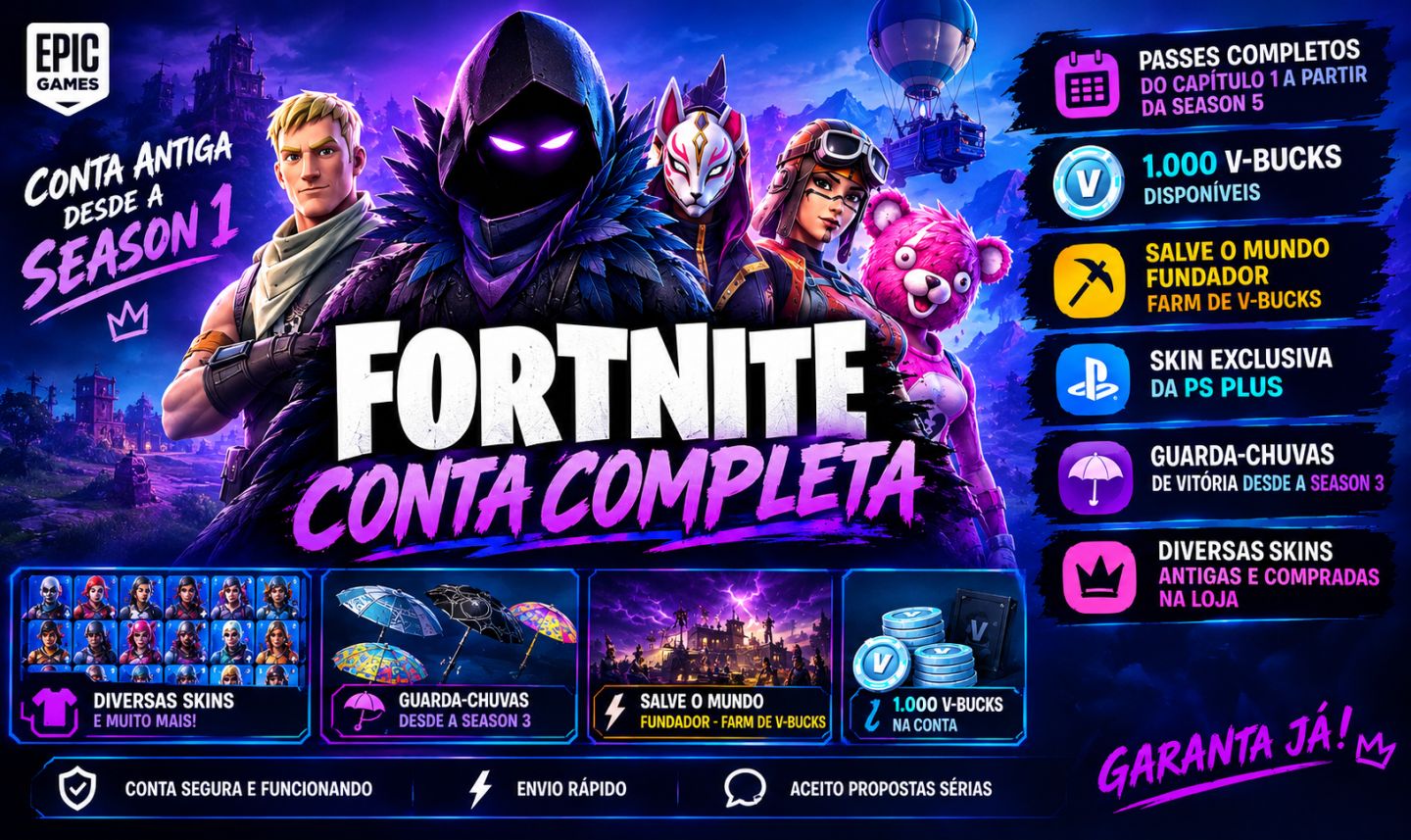 Conta Fortinite - Conta ativa desde 2017 - Passes completos Cap 1 - a partir s5.