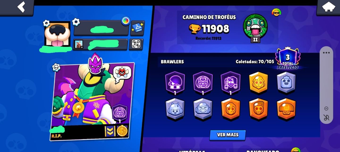 CONTA BRAWL STARS - 11.908 TROFÉUS - NVL 72 - VARIAS SKIN,PASSES E COLECIONÁVEIS