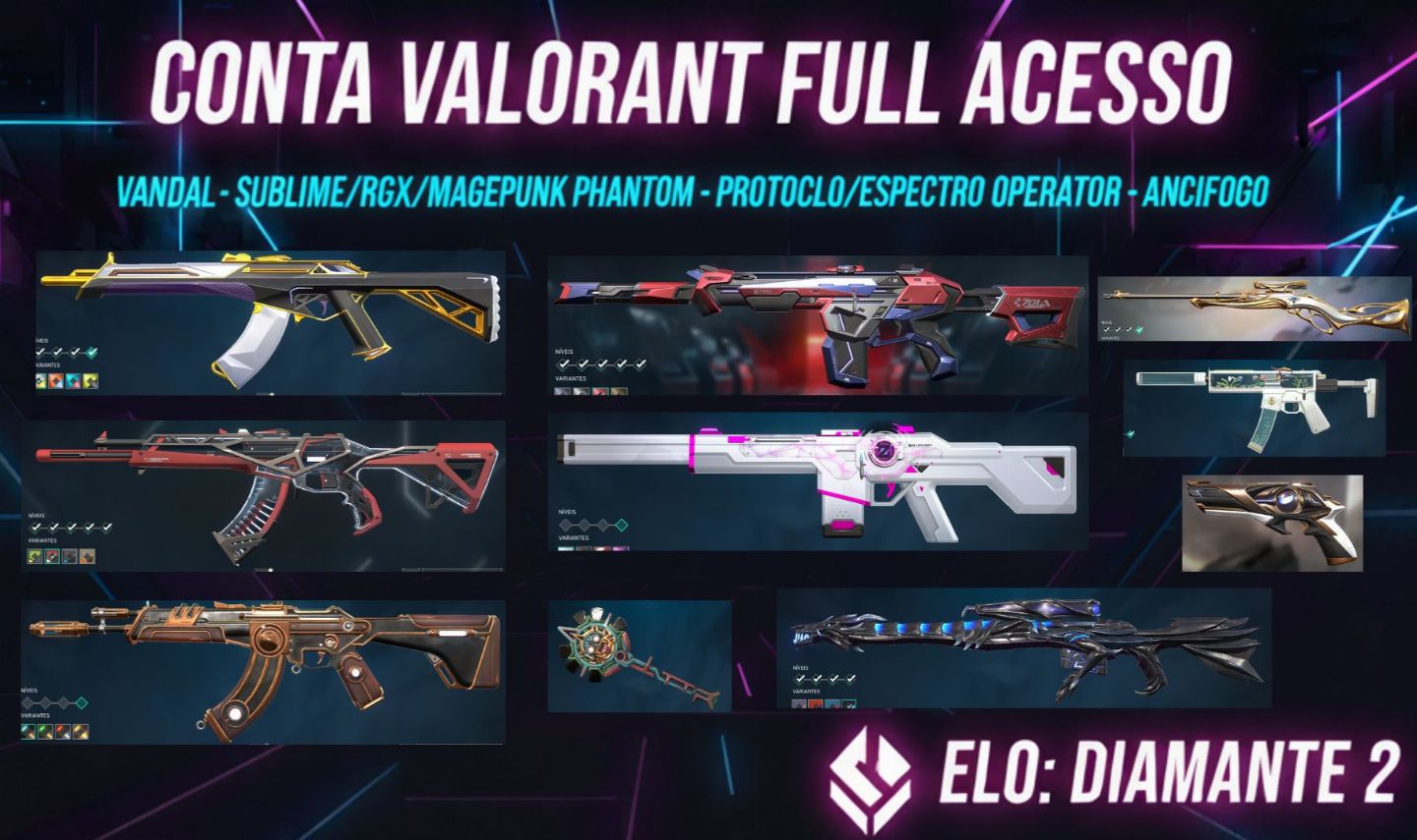Conta Valorant com Skins | Full Acesso | Dima 2 (negociável) [Entrega Rápida]