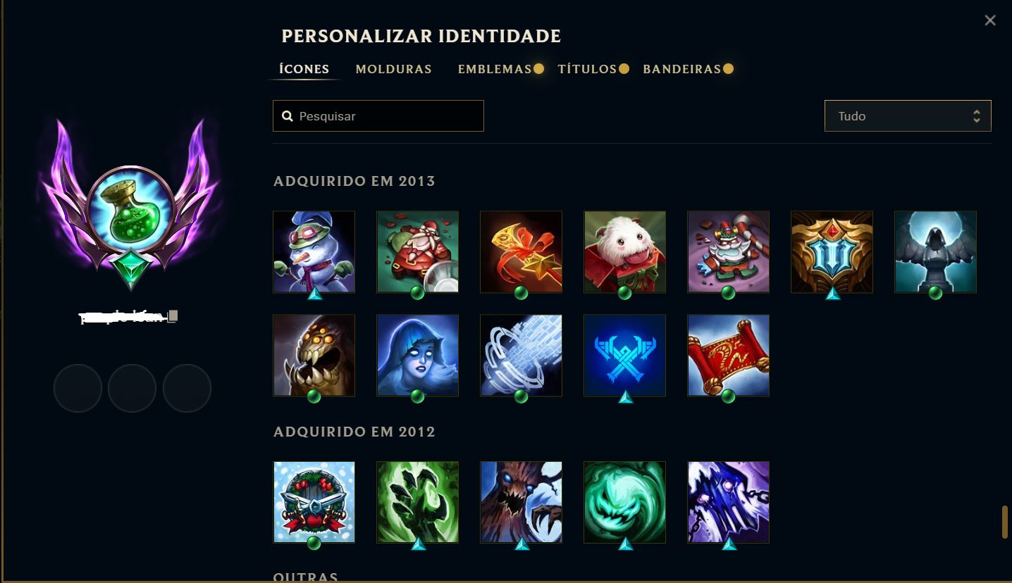 Conta LoL Mestre Full Champs 238 Skins, Ícones Antigos