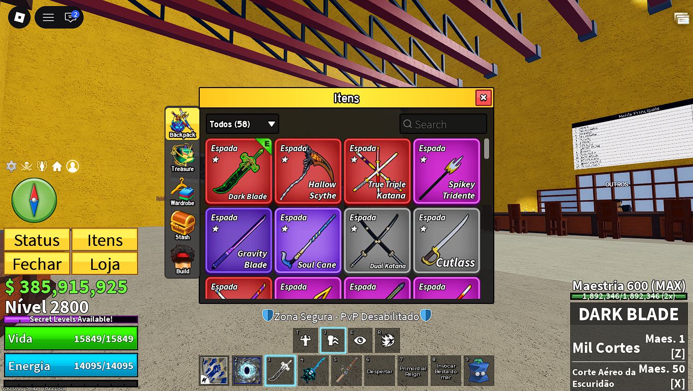 Conta Blox Fruits cheia de coisas