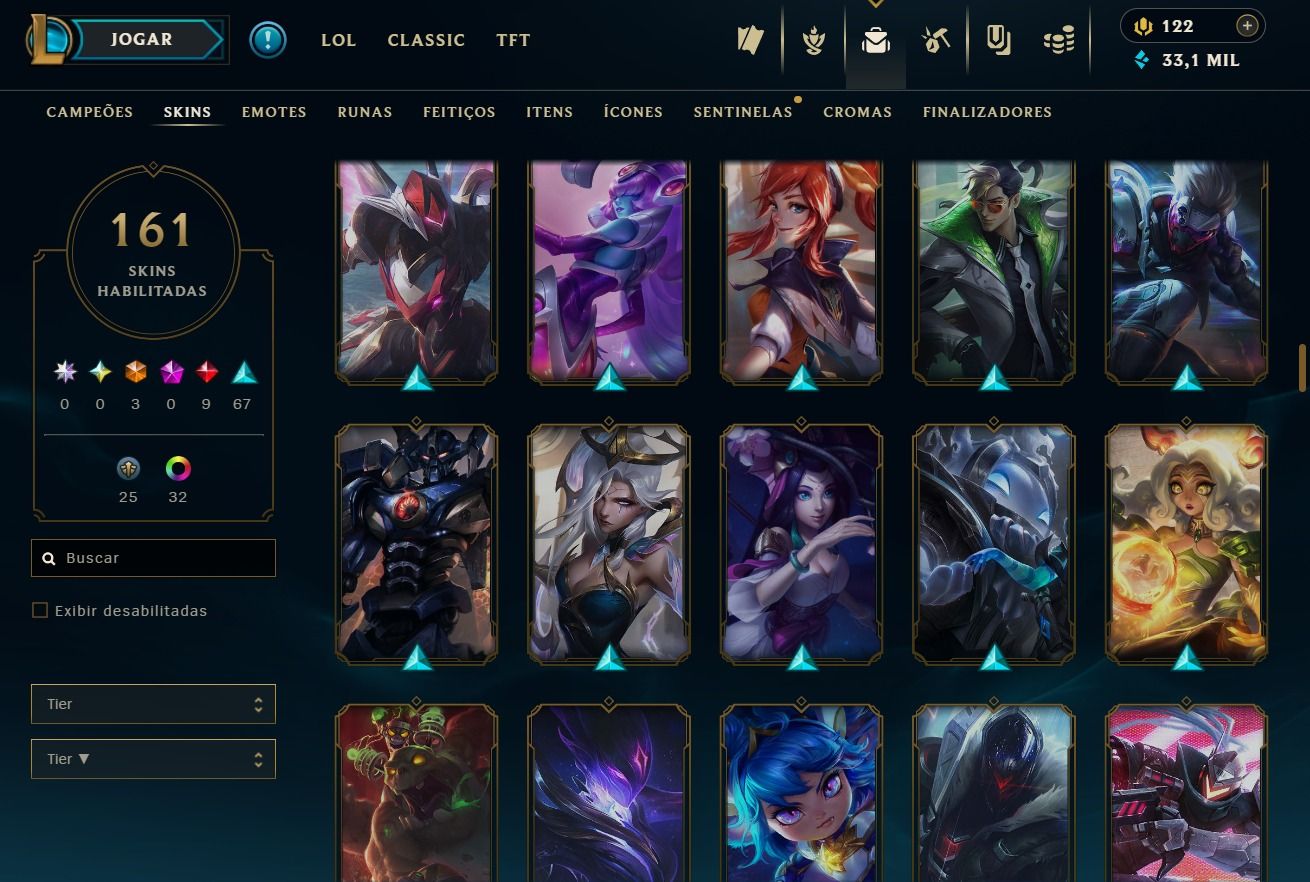 CONTA DE 2020 - 161 SKINS - LVL 259 - 123 CAMPEÕES - 33K DE EA - 32 CROMAS