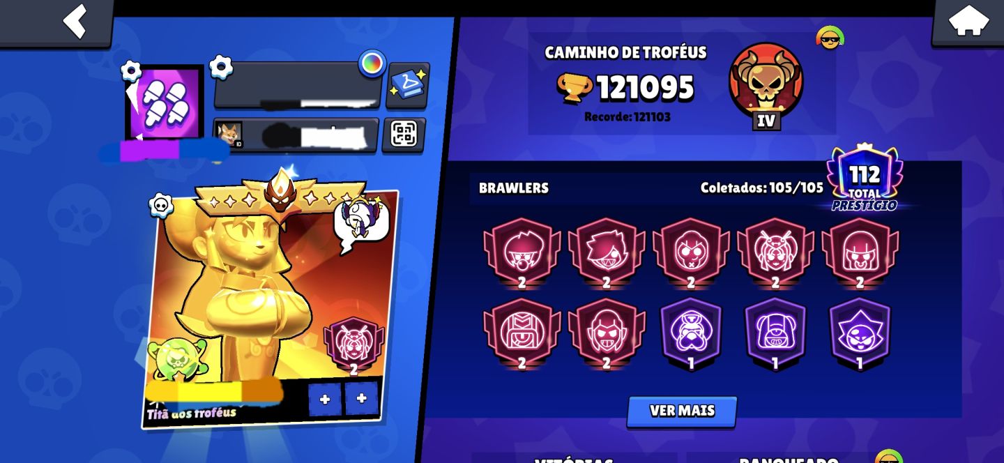 Conta do Brawl stars 121k troféus, todos os brawlers, hipers e buffies.