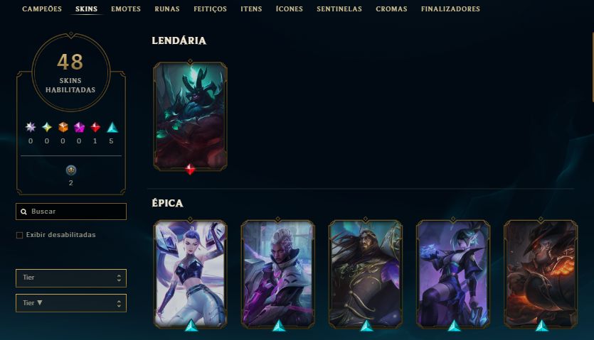 CONTA ESMERALDA 4 / +30 - 10 PDL / 9 SKINS / KAISA KDA / PROJETO SENNA / 14K EA