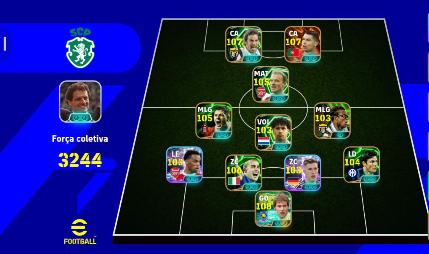 CONTA ABSURDA DE EFOOTBALL COM CR7 107 DEL PIERO 107 E PETER CECH 108