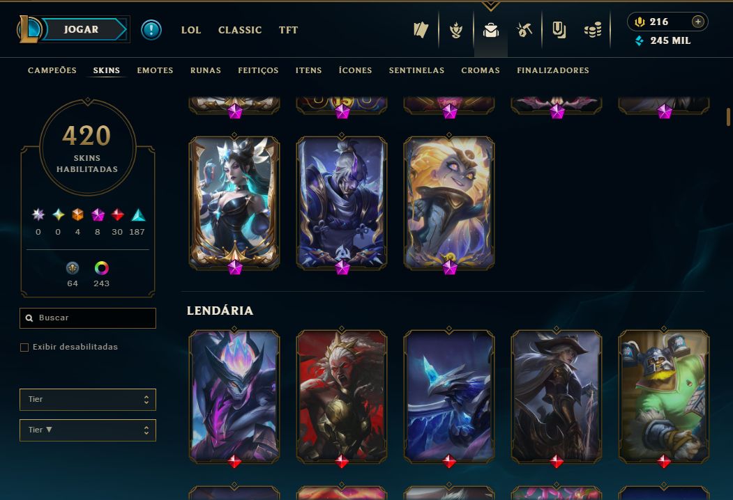 CONTA LEAGUE OF LEGENDS 420 skins 3,5k gastos