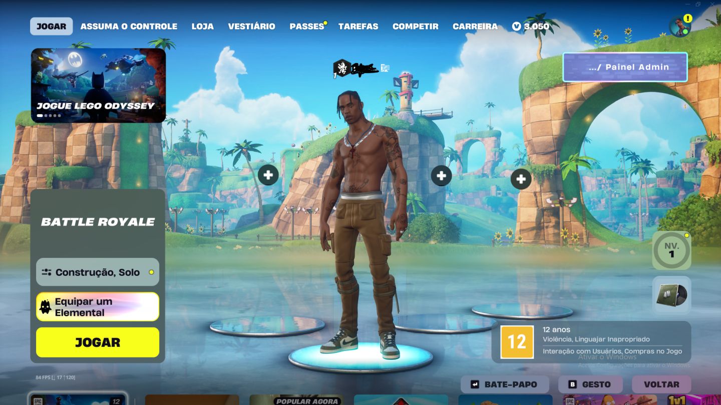 CONTA FORTNITE CAVALEIRO NEGRO, JOHN WICK, TRAVIS SCOTT + SALVE O MUNDO
