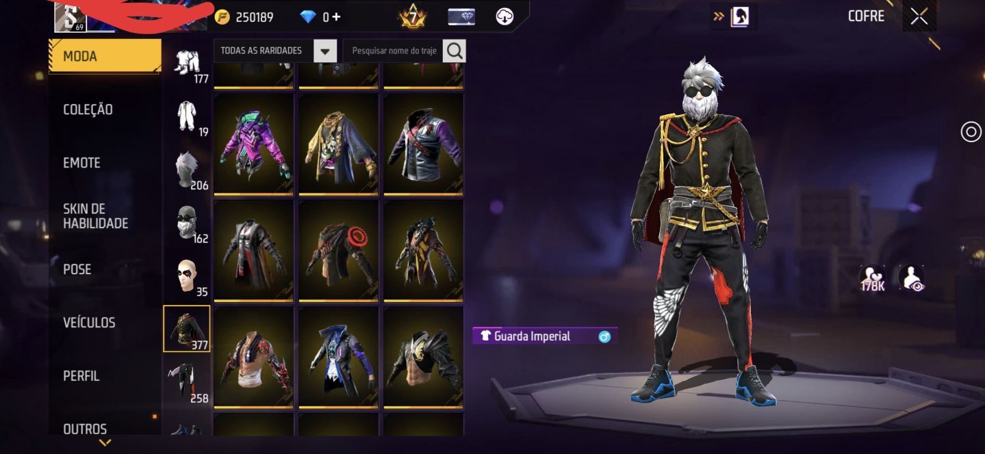 Conta de FF, prime 7, Level 69, muitos itens raros.