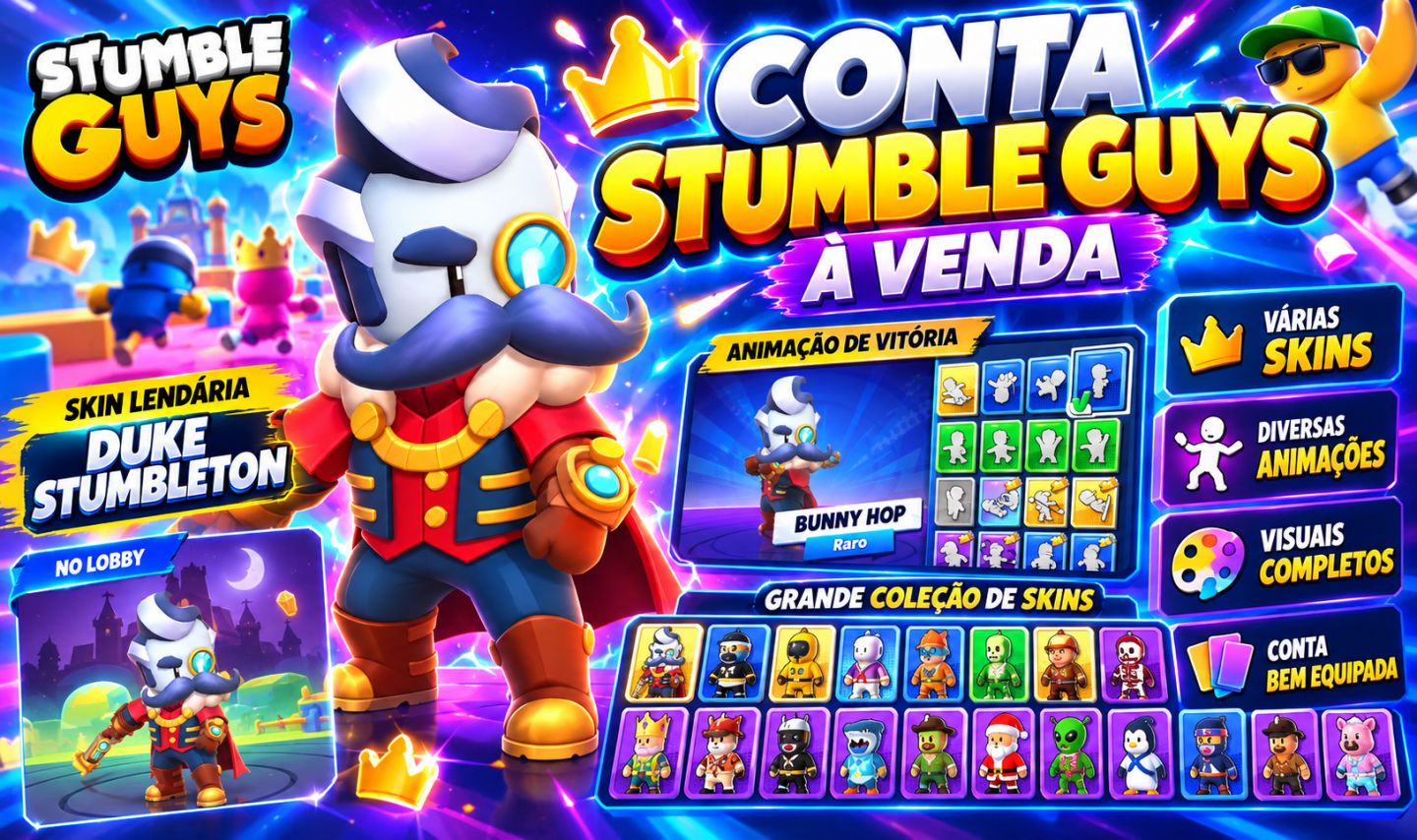 CONTA STUMBLE GUYS BEM EQUIPADA | DUKE STUMBLETON LENDÁRIO | MUITAS SKINS