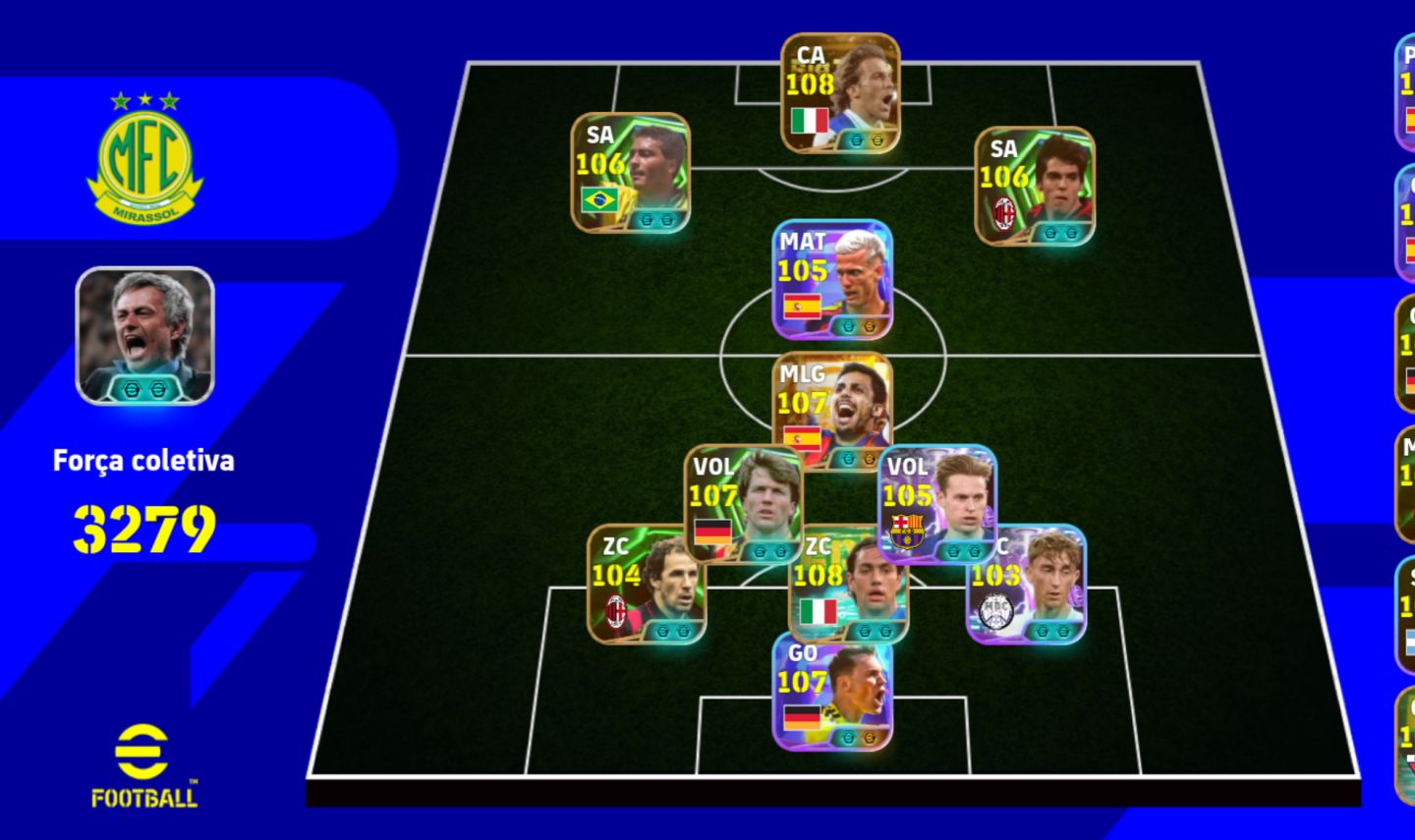 CONTA EFOOTBALL 3280 ROMÁRIO, NESTA, KAKÁ, DEL PIERO, MATHAUS, CR7, YAMAL