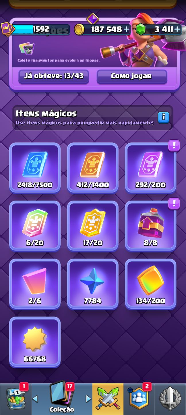 Conta de Clash Royale, com 14K de troféus, liga 3, competitiva e 2.6 full