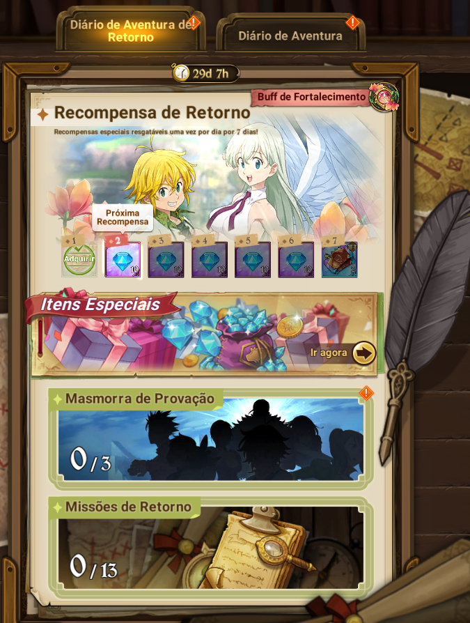 PROMOÇÃO SEVEN DEADLY SINS GRAND CROSS CONTA INICIANTE REROLL COM TRISTAN UR4/6