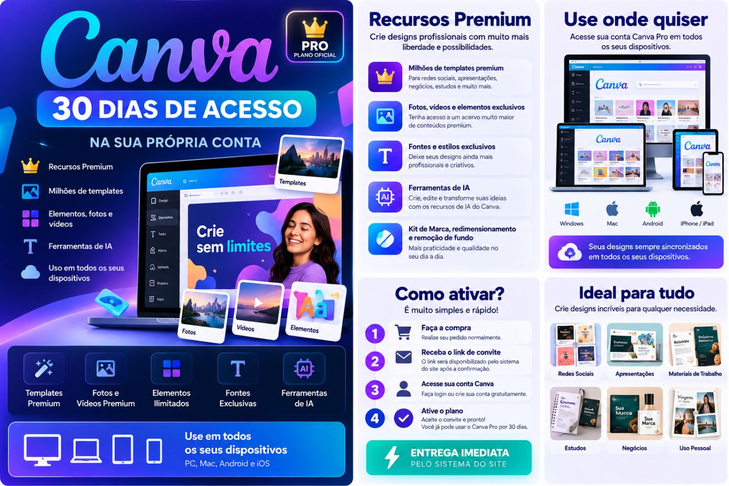 Canva Pro 30 Dias | Link de Convite | Ativação na Sua Conta | Recursos Premium