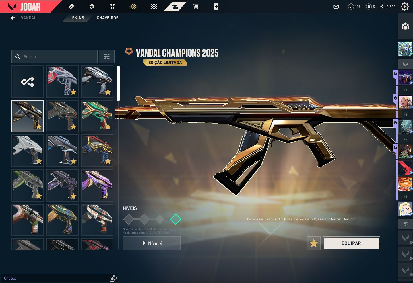 Conta Valorant, diversas skins de valndal