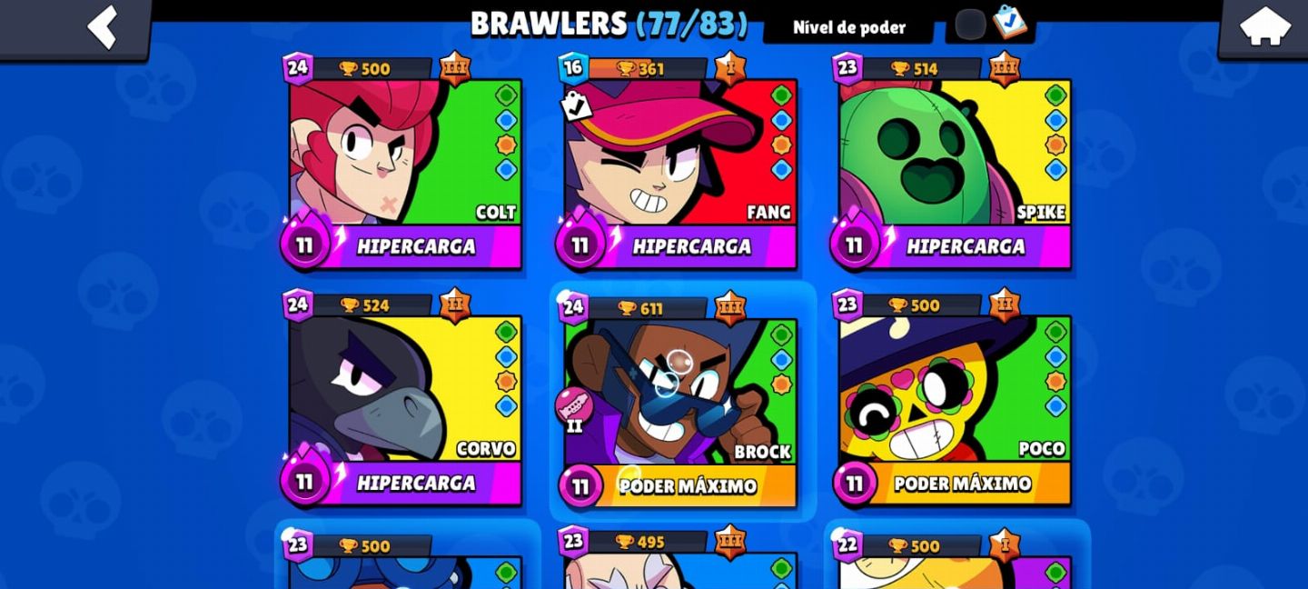 Conta de Brawl Stars com 77 Campeões