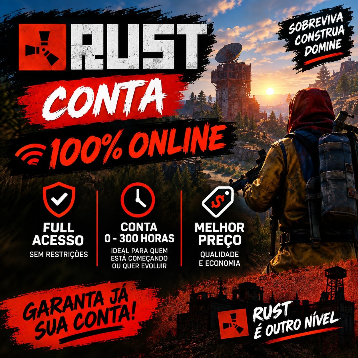 Contas Rust 100% Online | Full Acesso | 0-300h | Melhor Preço