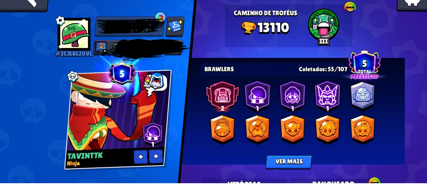 Conta De braw stars com 13K de troféus, 55 brawler e 5 prestigios no total(1e2)