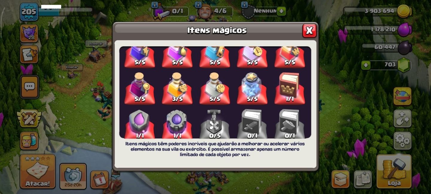CV16 Quase Full|Defesas FULL|Skins Lendárias|Ferreiro Top|703 Gemas|XP 205
