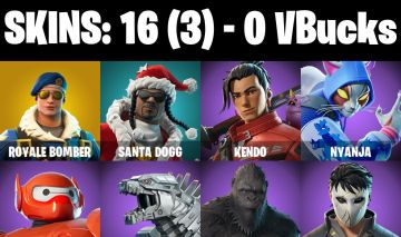 CONTA FORTNITE COM 16 SKINS ROYALE BOMBER/SANTA DOGG/KONG/DAIGO/JADE