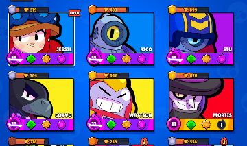 Conta braw stars com bastantes skins e personagens lvl 11