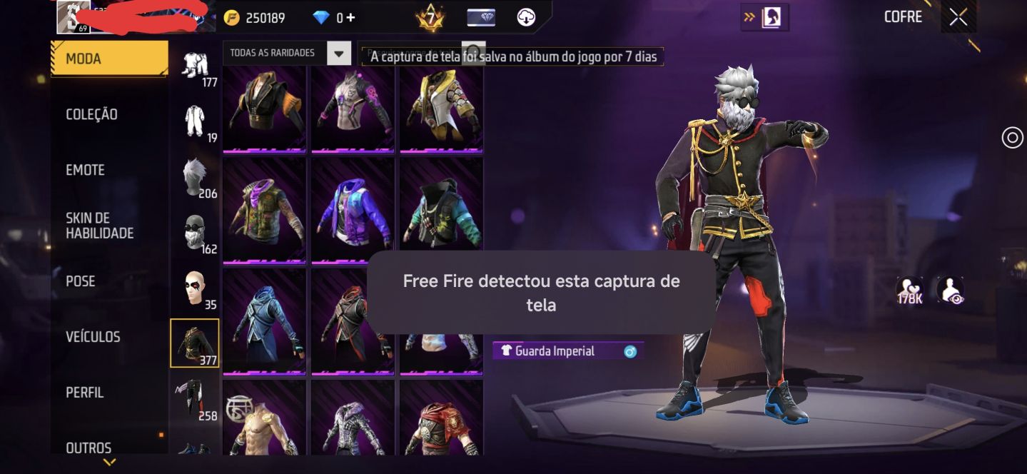 Conta de FF, prime 7, Level 69, muitos itens raros.