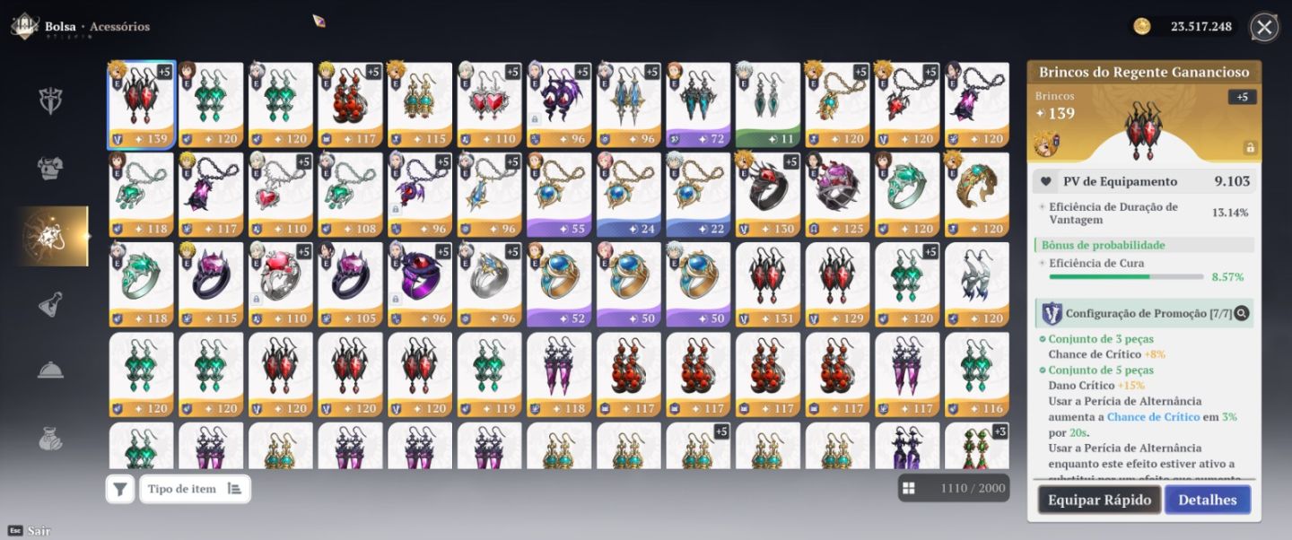 CONTA TOP ENDGAME DERIERI P10 +150K DE CRISTAL - 7DS - THE SEVEN DEADLY SINS
