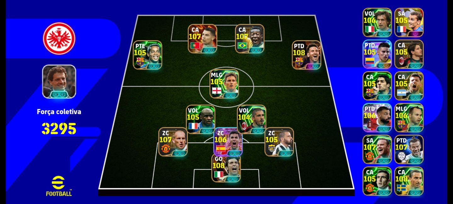 Conta Efootbal, com messi blitz curle, cr7, Pelé, Ronaldinho e muito mais.