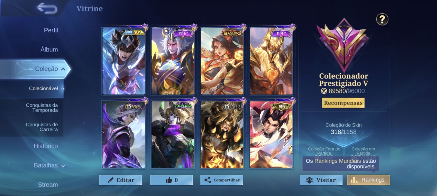 Conta Móbile legends Colecionador Prestigiado