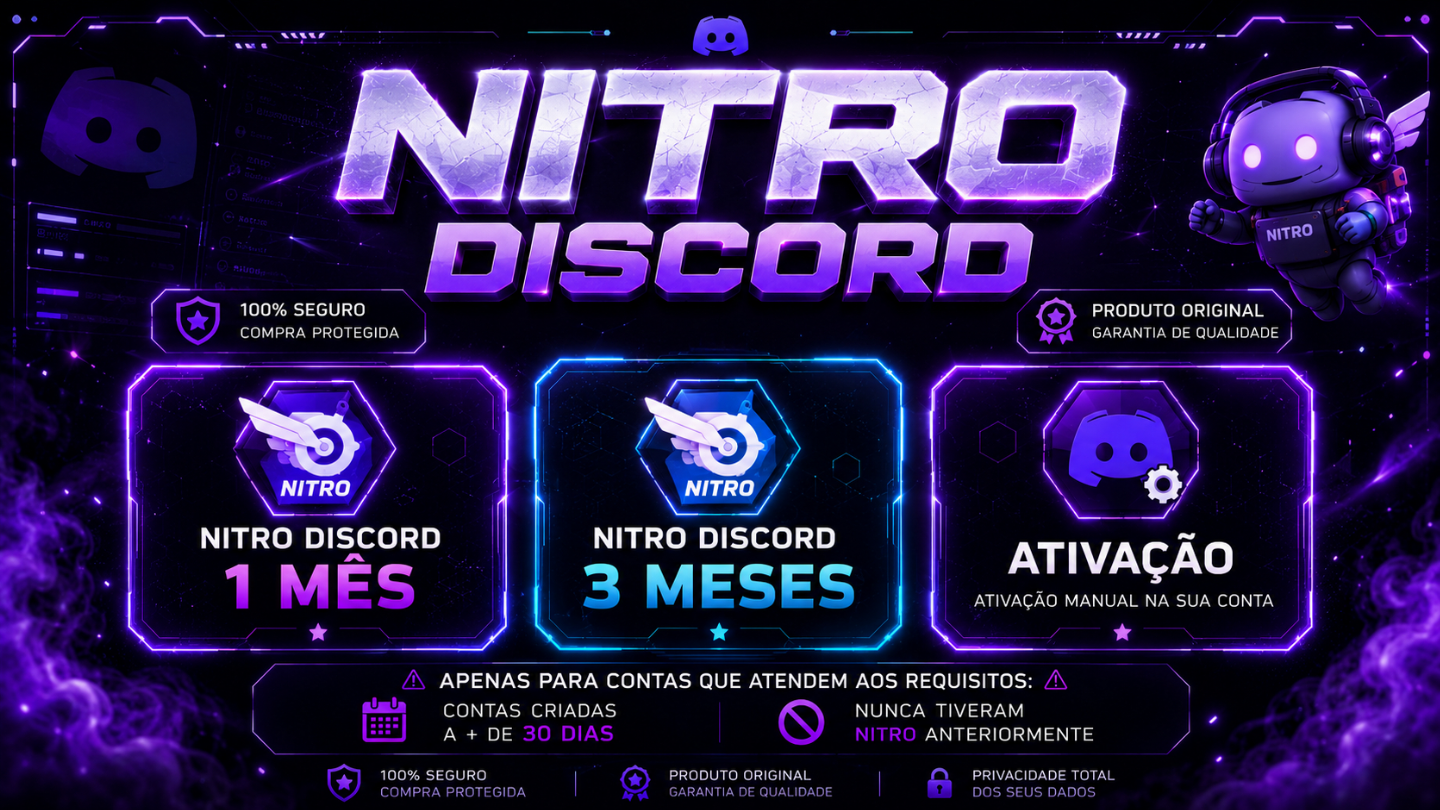 Nitro Discord Original 1 Mês / 3 Meses e Ativação Rápida e Segura