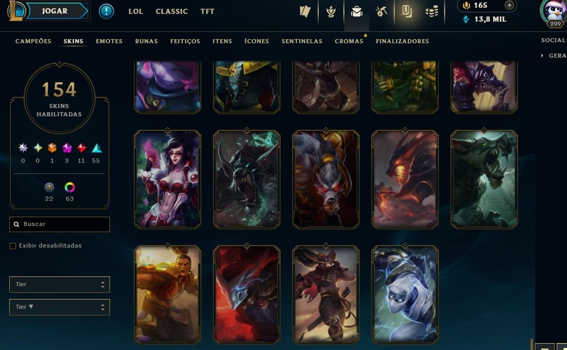 Full Acesso - 154 Skins - 150 Campeões - Level 299 - Platina