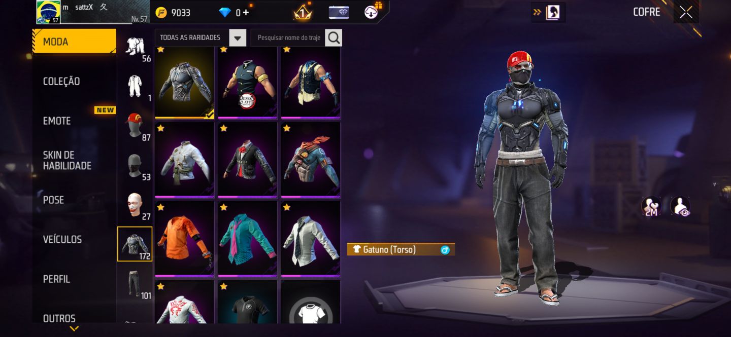 Conta Free Fire Antiga Nível 57 Para Pessoas Exigentes Cheia de Roupas e itens