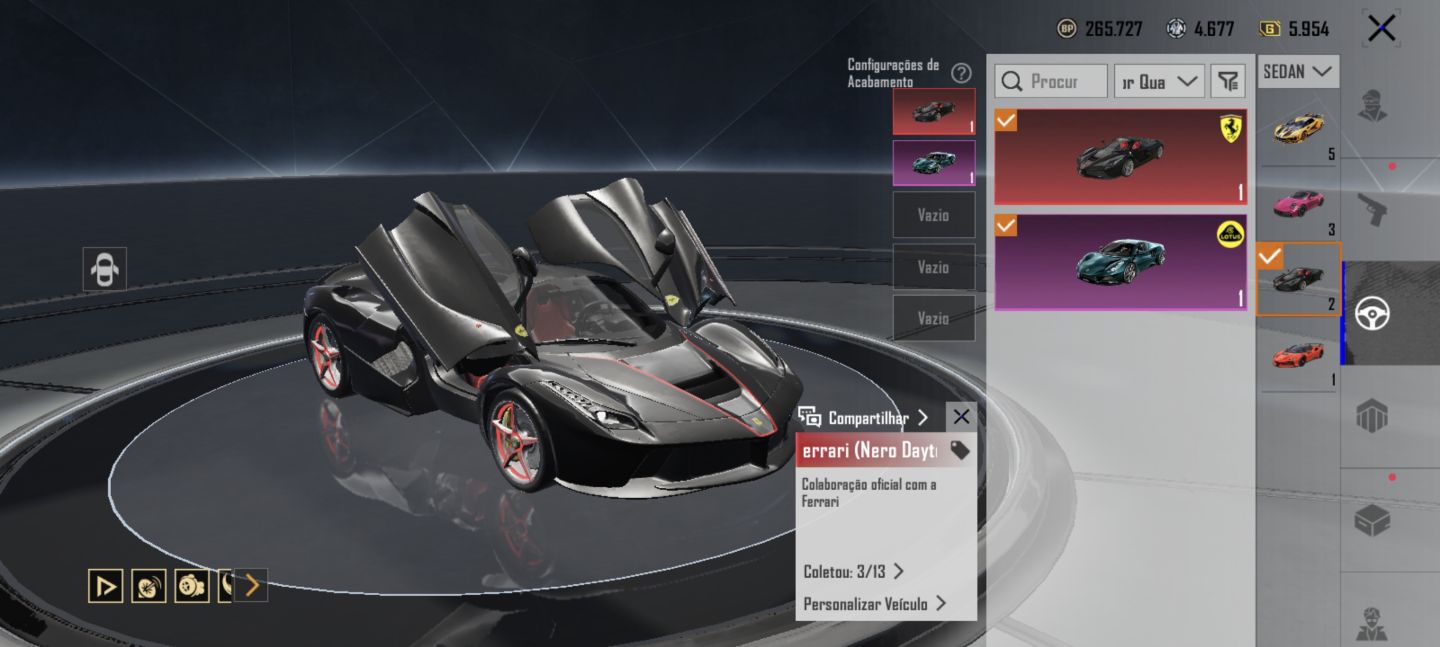 Conta PUBG Mobile Nv. 65 com 4 Colaborações de Carros Ferrari, Porsche, Lotus...