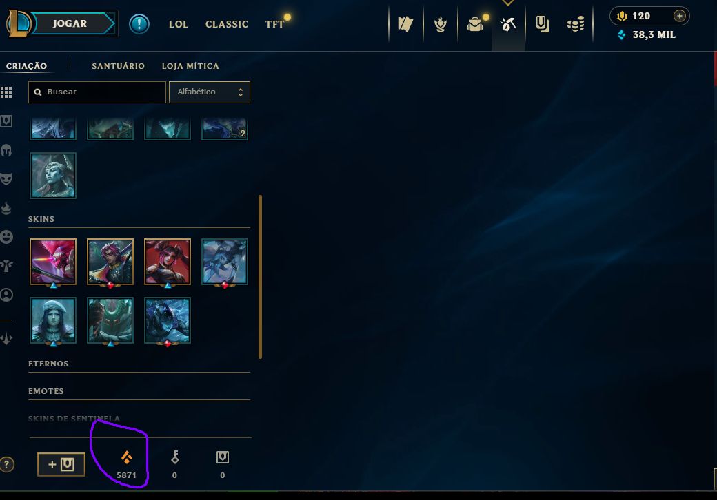 Conta esmeralda/Gold - +30 - 10 / 75 skins selecionadas e varias nos espolios