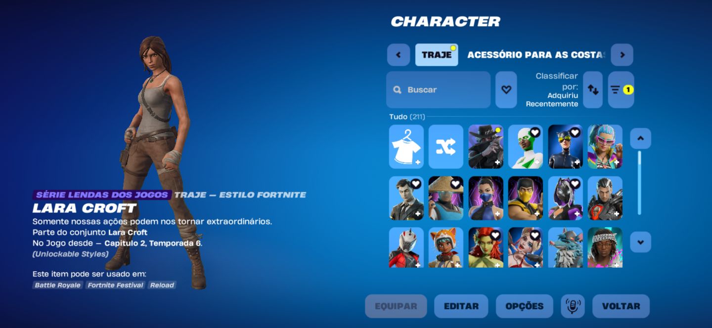 Conta de fortnite rara com 211 skins e laracroft! Salve o mundo!