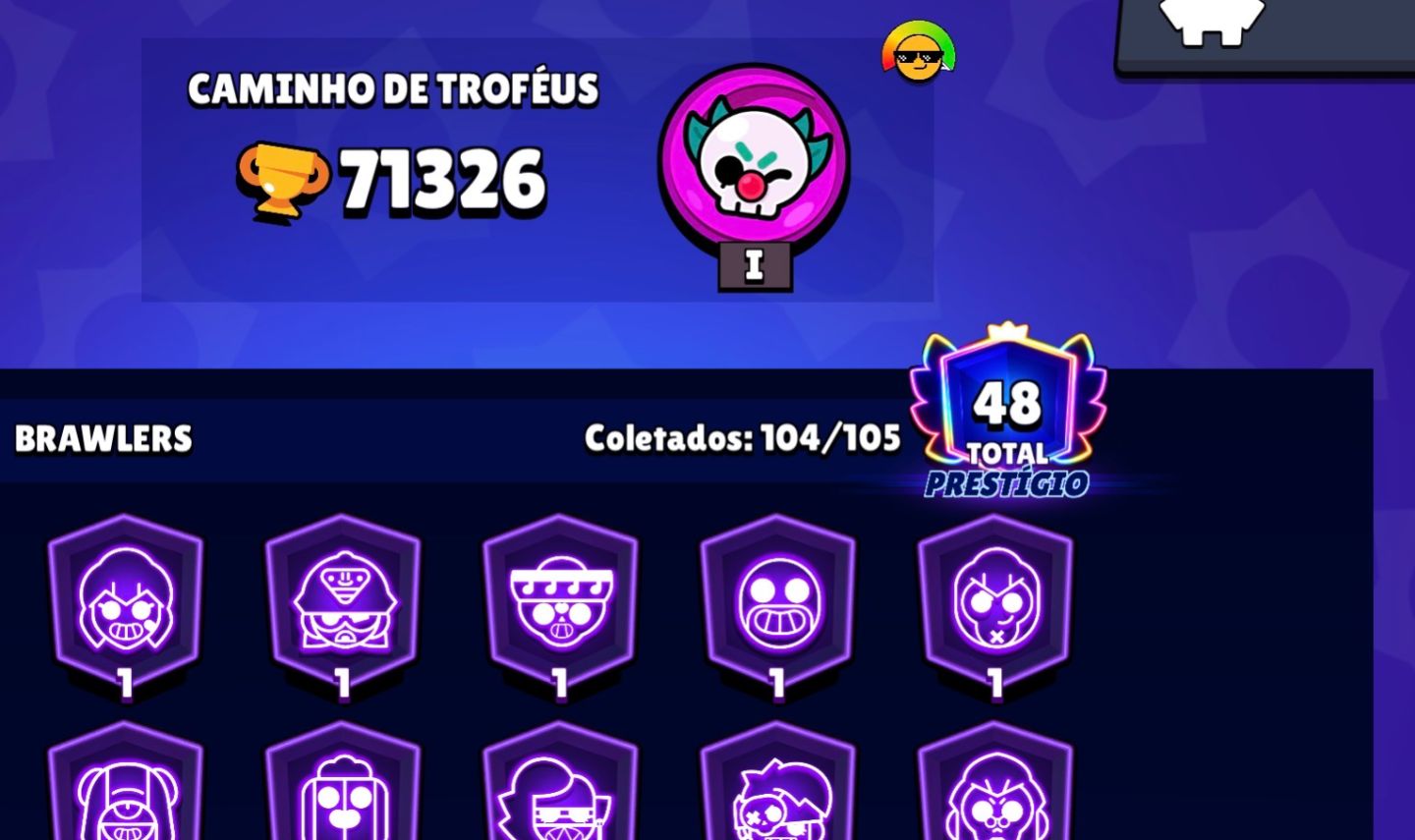 CONTA BRAWL STARS 2019 70k TROFÉUS OG 104/105 BRAWLERS